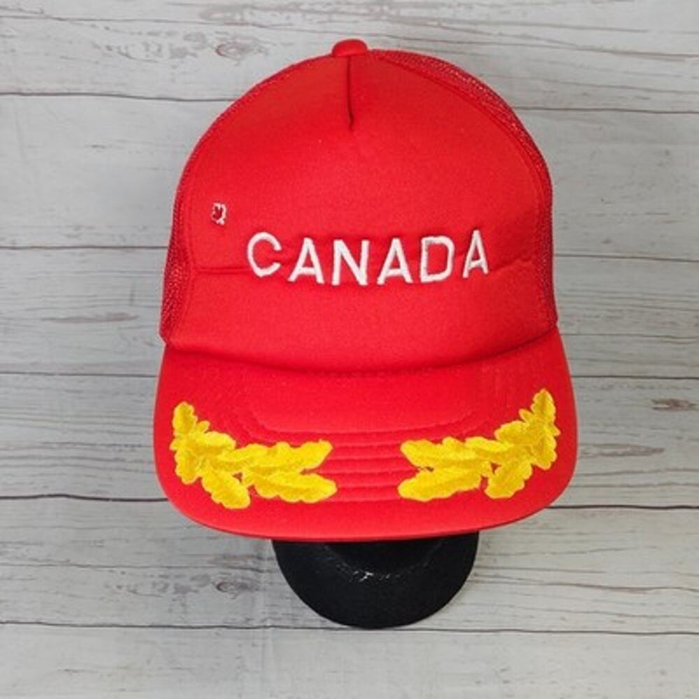 Young An Headwear Canada Trucker Hat Red Snapback Mesh Scrambled Egg With Pin